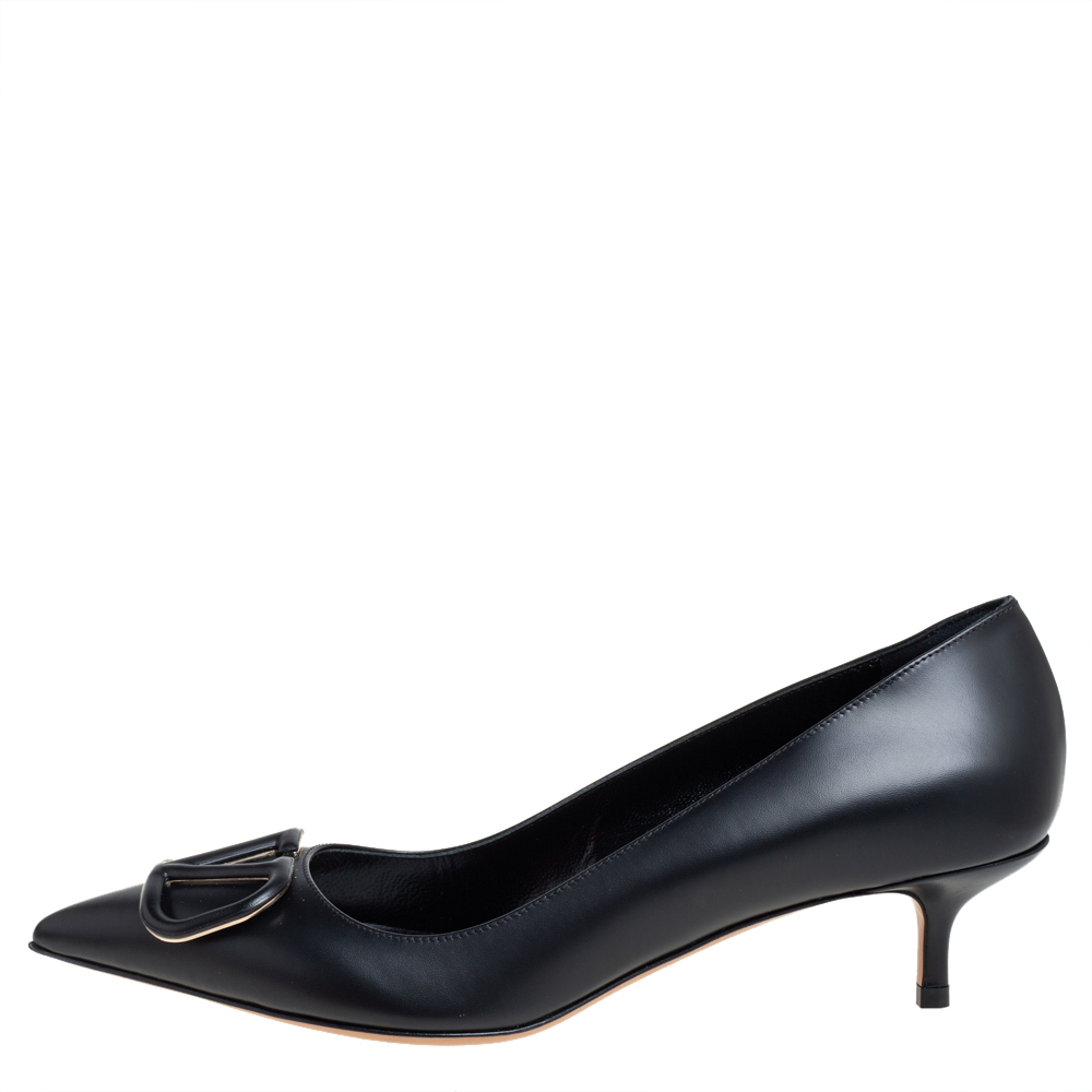 

Valentino Black Leather V Logo Pumps Size