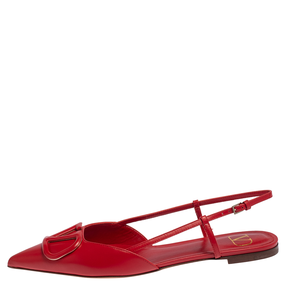 

Valentino Red Leather VLogo Slingback Flat Sandals Size