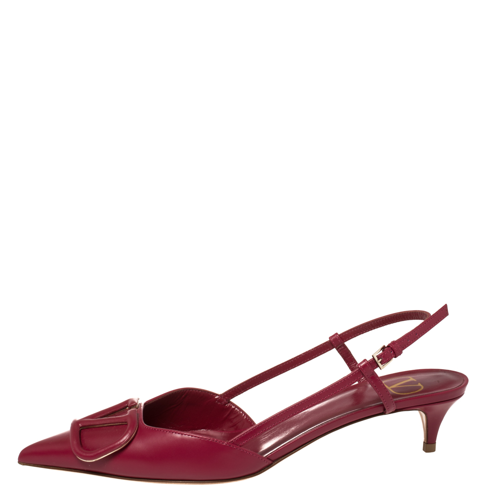 

Valentino Rasberry Leather Vlogo Slingback Sandals Size, Red