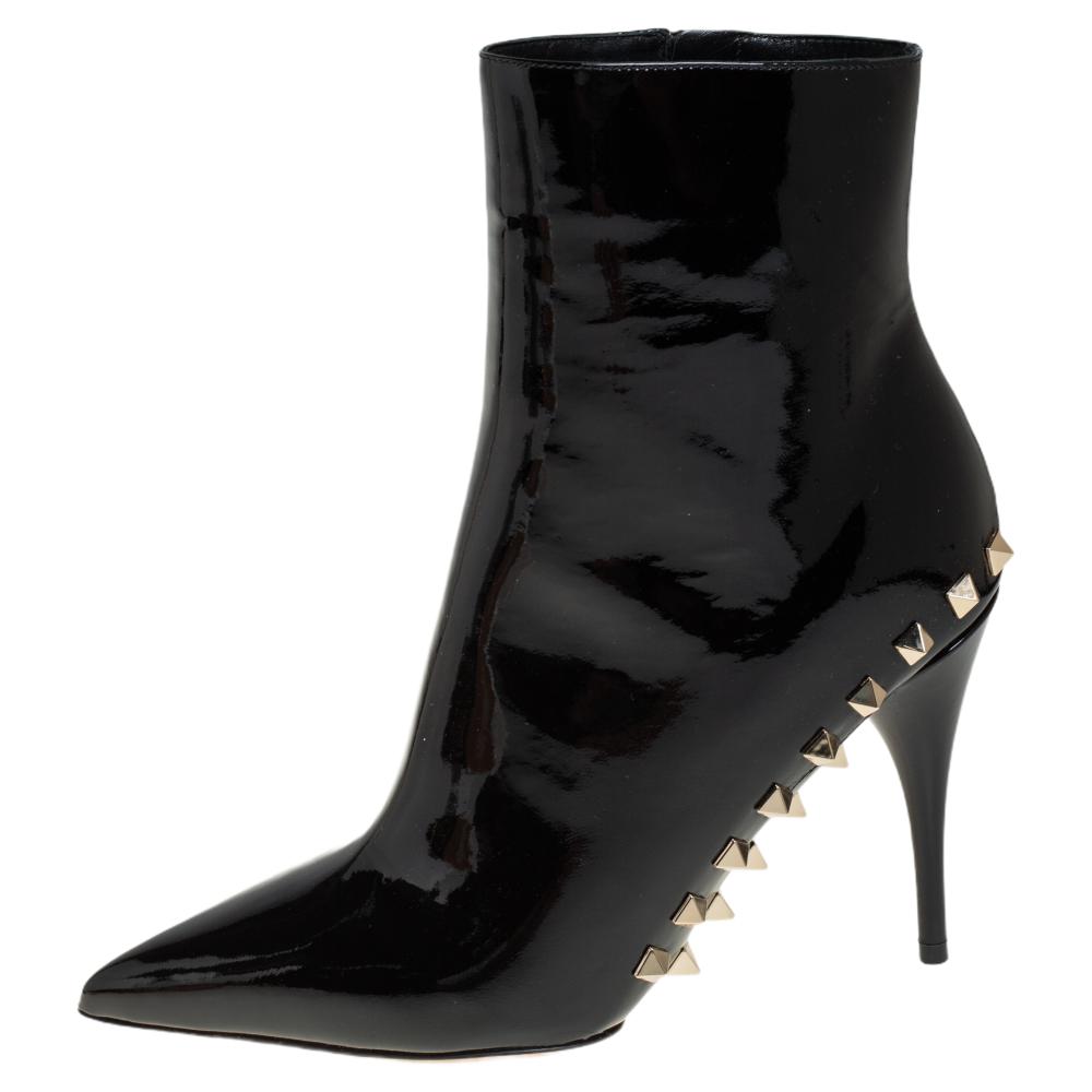 

Valentino Black Patent Leather Pointed Toe Studded Boots Size