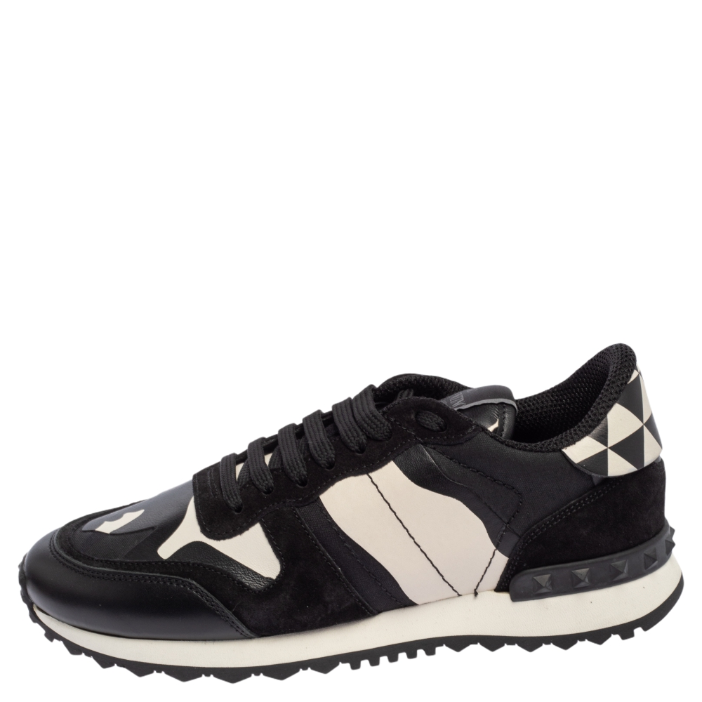

Valentino Black/White Camouflage Leather and Suede Rockstud Trainer Sneakers Size