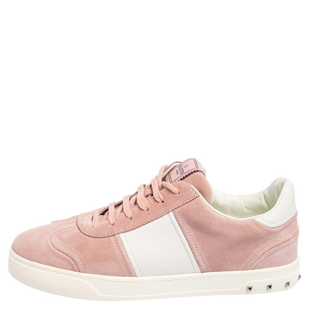 

Valentino Light Pink/White Suede and Leather Fly Crew Low Top Sneakers Size