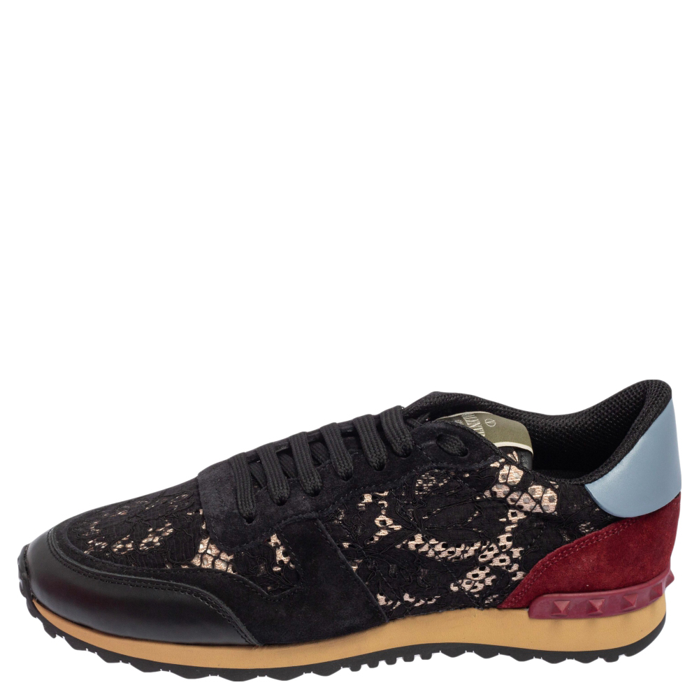 

Valentino Black/Red Leather, Lace Rockrunner Sneakers Size