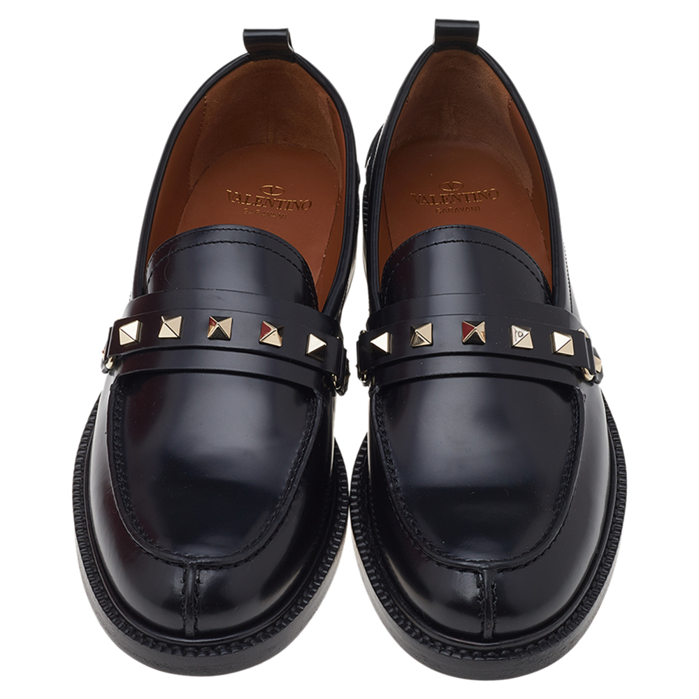 

Valentino Black Leather Rockstud Slip On Loafers Size EU