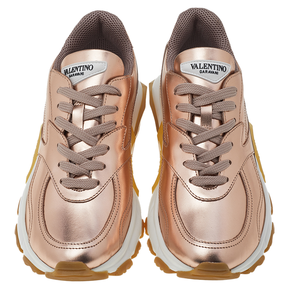 

Valentino Metallic Rose Gold Leather Bounce Low Top Sneakers Size EU