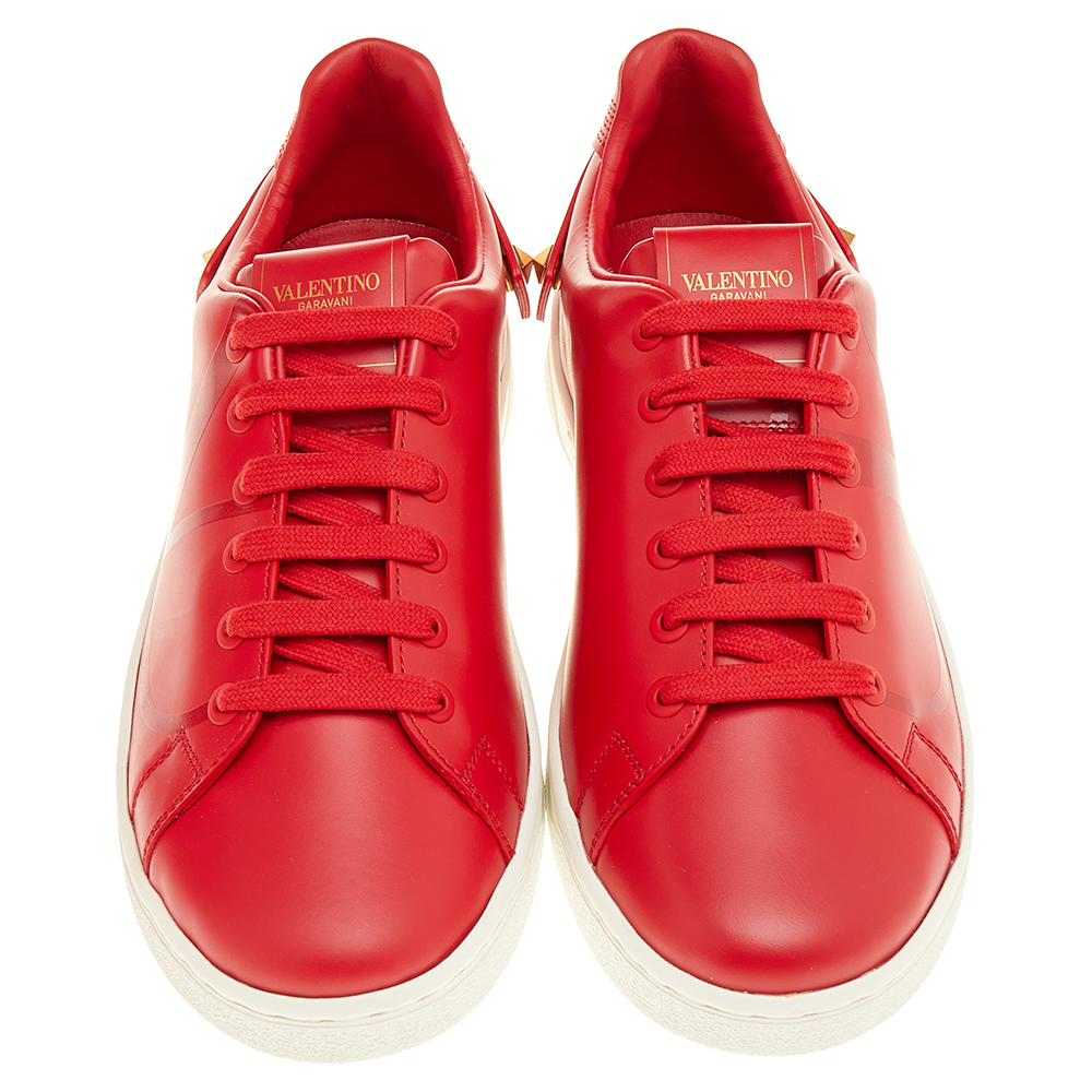 

Valentino Red Leather VLogo Low Top Sneakers Size