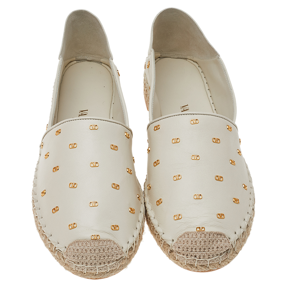 

Valentino White Leather VLogo Espadrille Flats Size