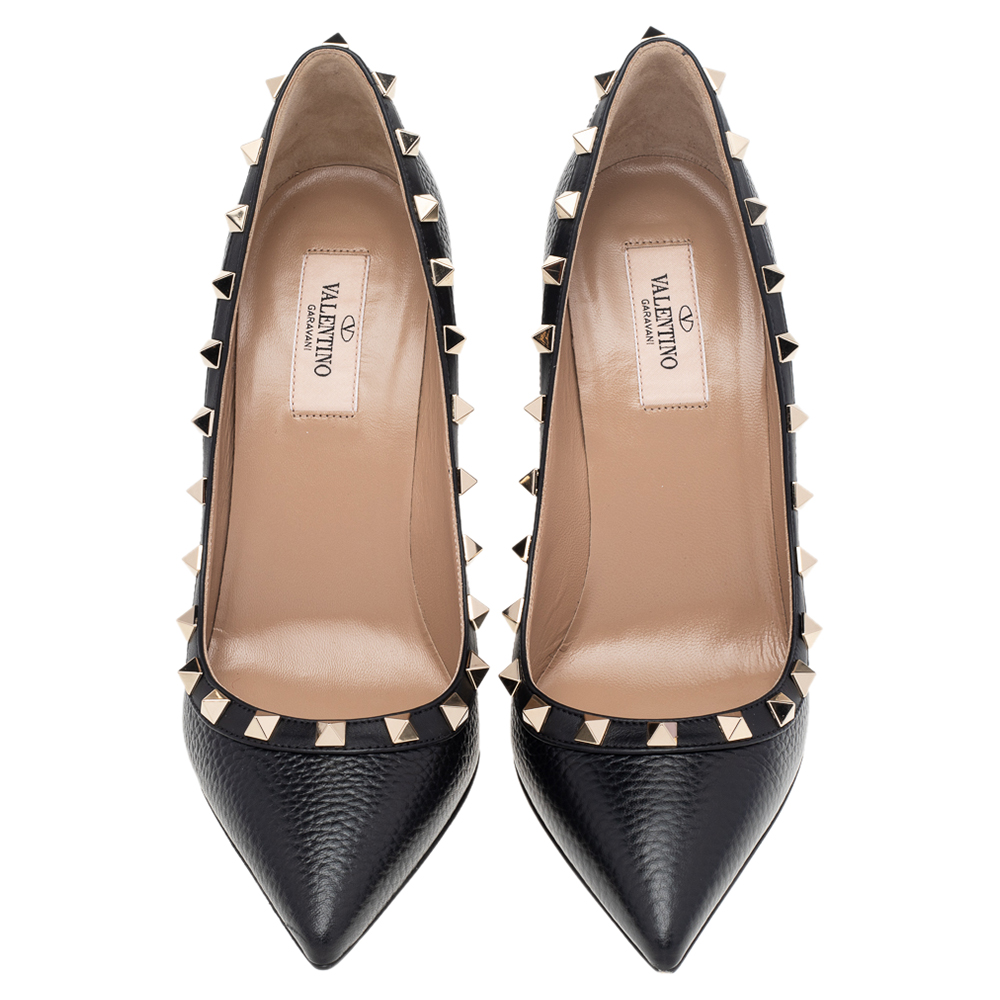 

Valentino Black Leather Rockstud Pointed Toe Pumps Size EU