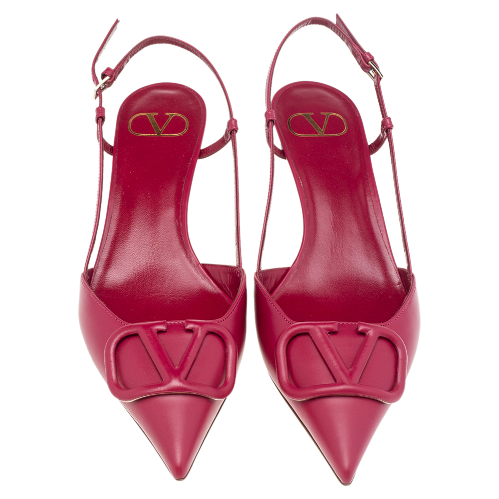 

Valentino Dark Pink Leather V Logo Slingback Sandals Size