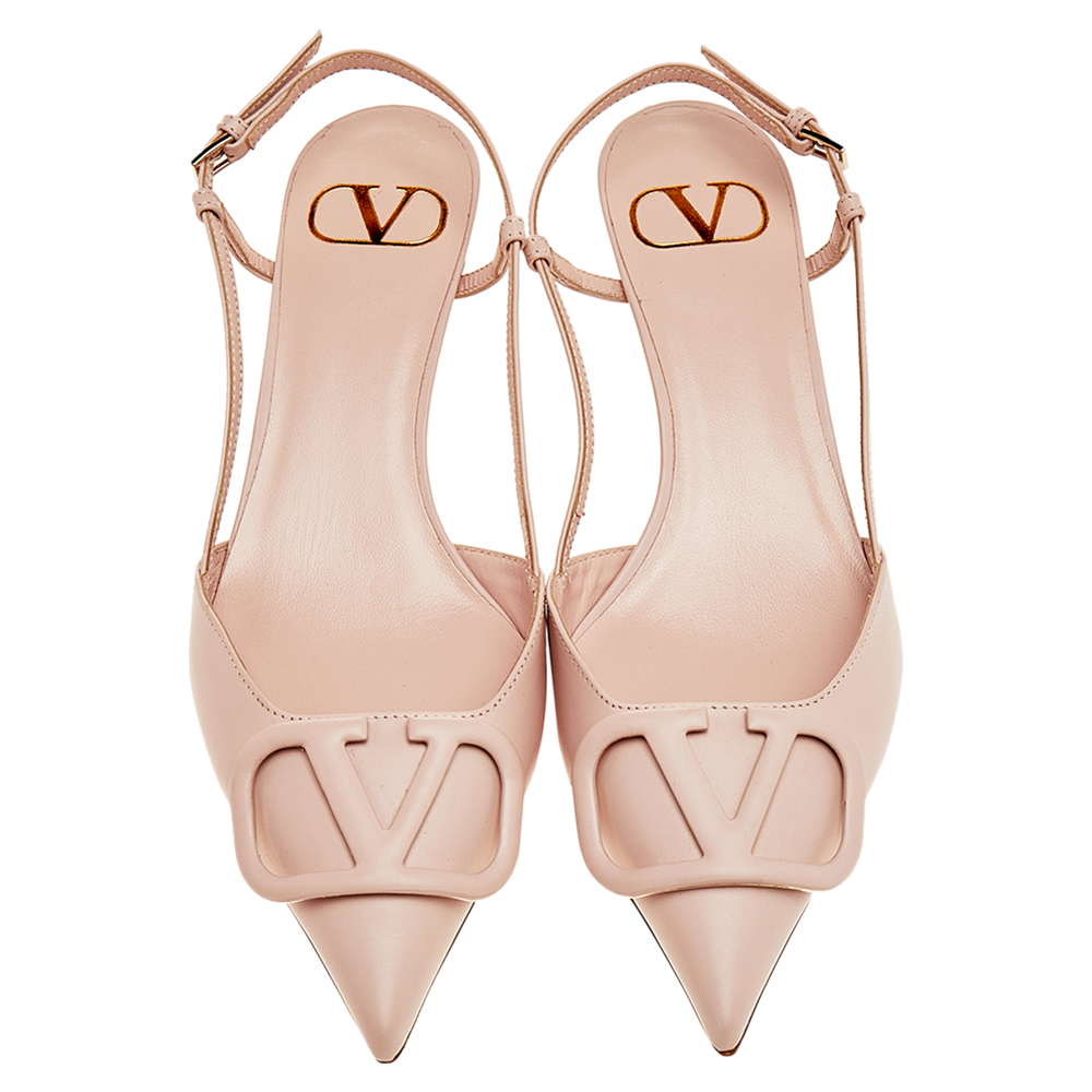 

Valentino Beige Leather V Logo Slingback Sandals Size