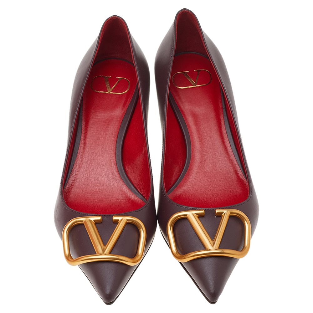 

Valentino Brown Leather VLogo Pointed Toe Pumps Size