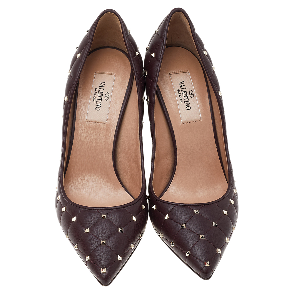 

Valentino Burgundy Quilted Leather Rockstud Pointed Toe Pumps Size