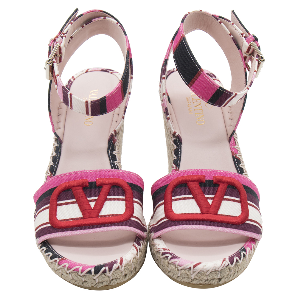 

Valentino Multicolor Raspberry Pink/Rouge Pur/Natu Pop Baiadera Espadrilles Wedge Sandals Size EU