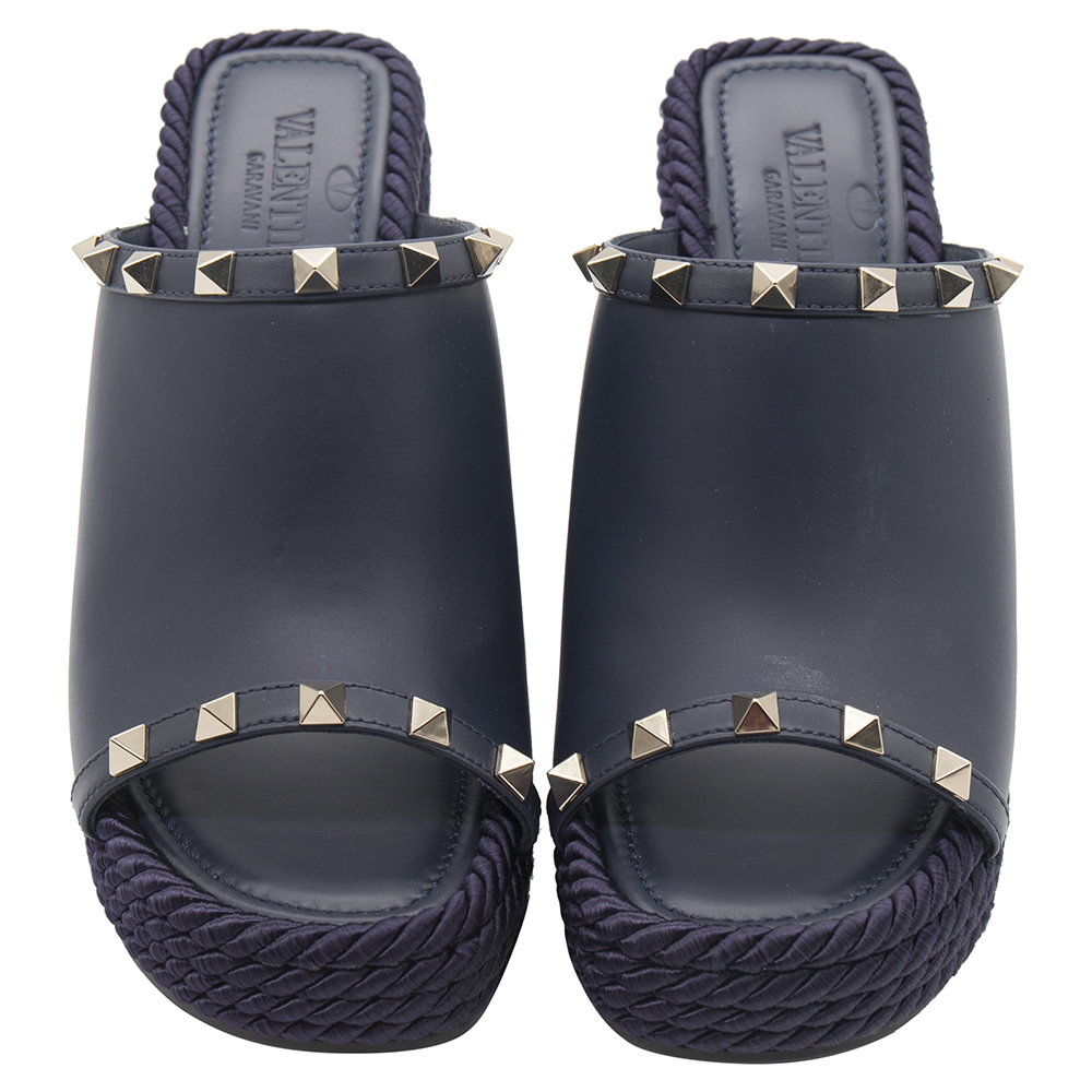 

Valentino Marine/Marine ROCKSTUD Torchon Wedge Sandals Size EU, Blue