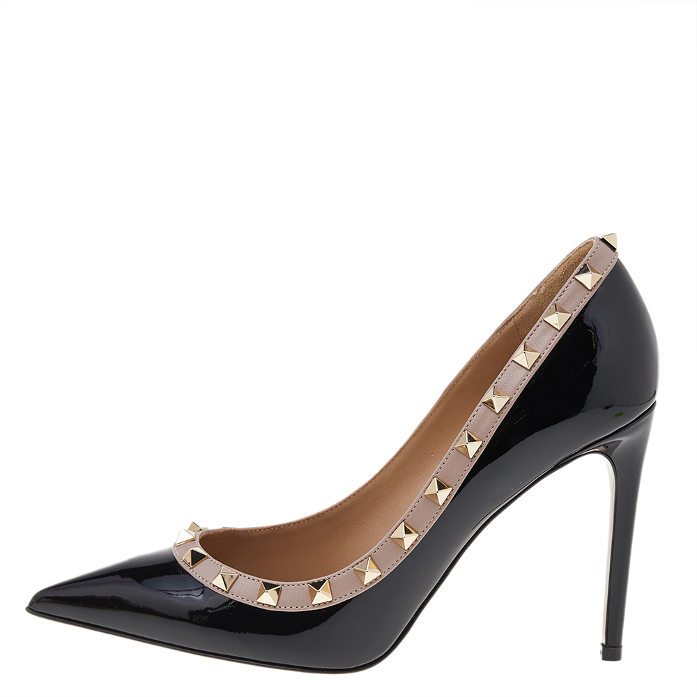 

Valentino Black/Beige Patent Leather Rockstud Accents Pumps Size