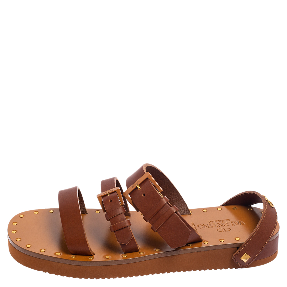 

Valentino Tan Leather Feather Flat Sandals Size