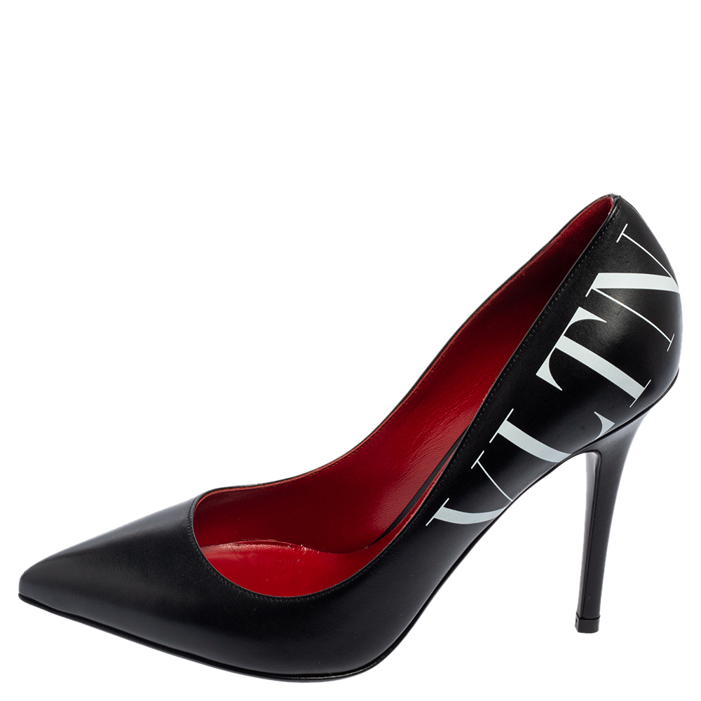 

Valentino Black Leather VLTN Logo Pumps Size