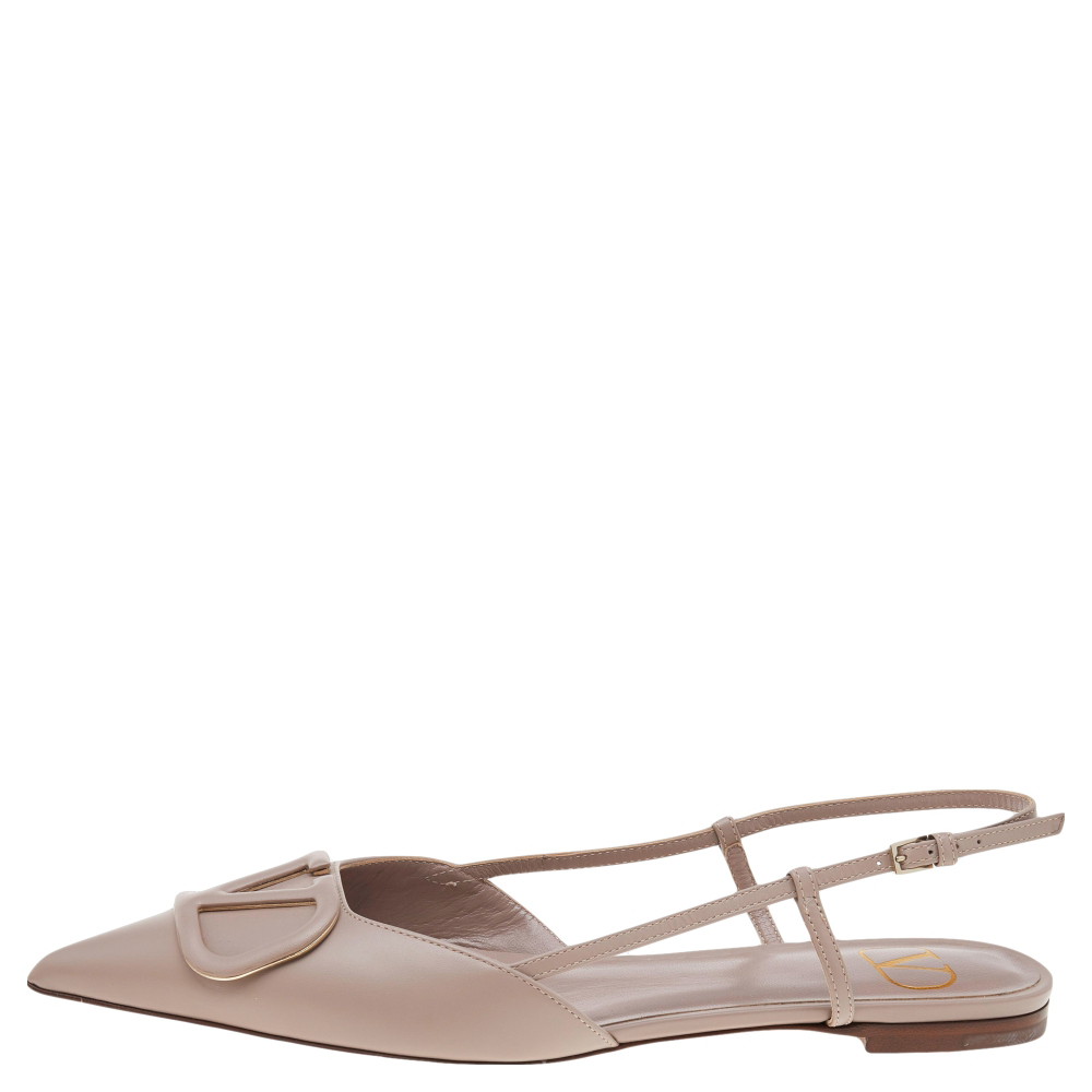 

Valentino Pink Leather V Logo Slingback Flat Sandals Size