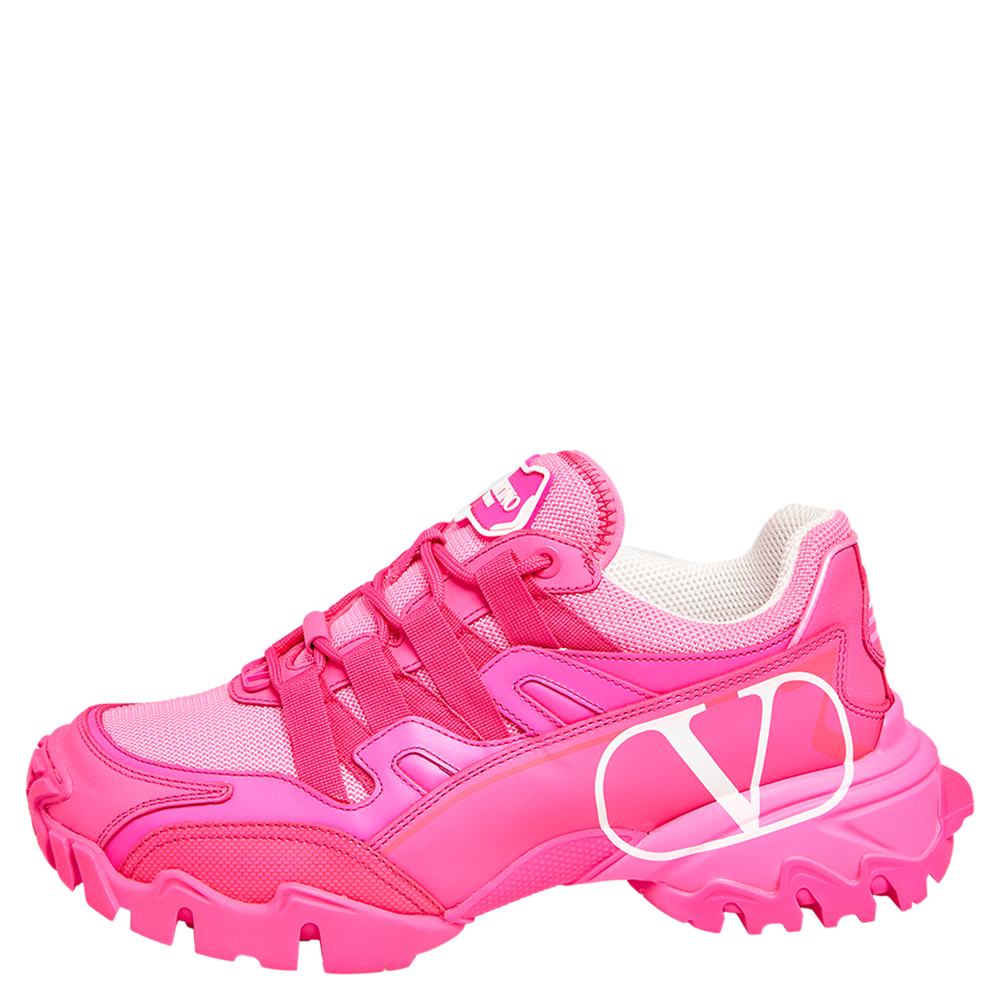 

Valentino Neon Pink Leather and Nylon Climbers Sneakers