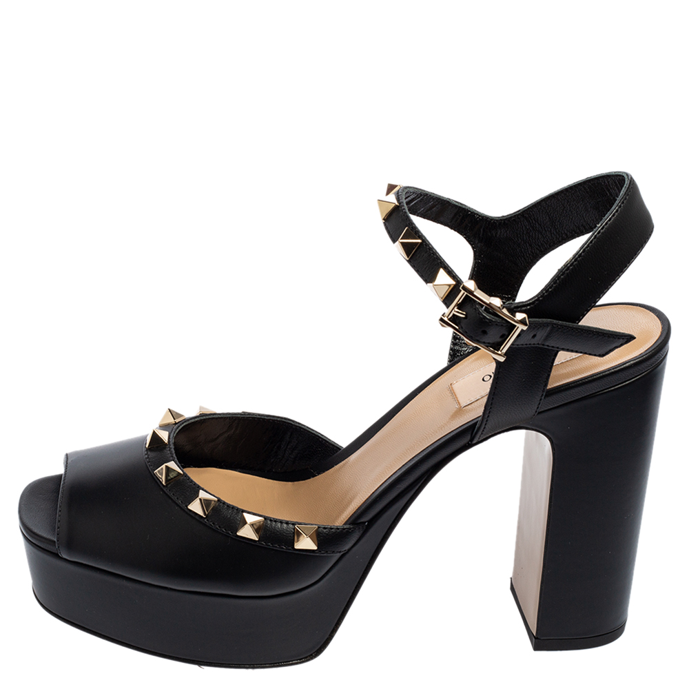 

Valentino Black Leather Rockstud Platform Sandals Size