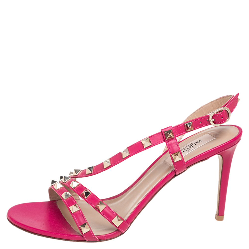 

Valentino Pink Leather Studded Slingback Sandals Size