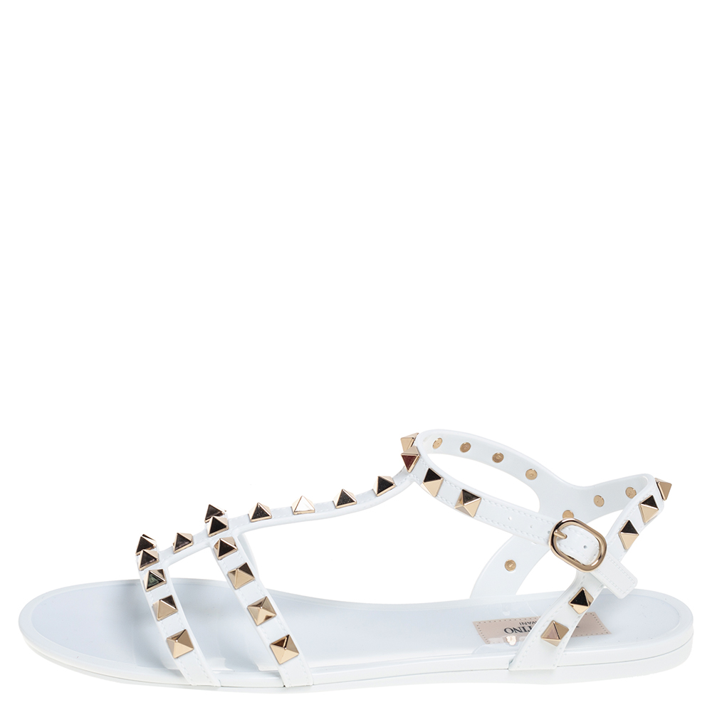 

Valentino White Jelly Rockstud Flat Sandals Size