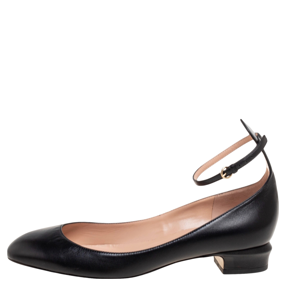 

Valentino Black Leather Tango Ankle-Strap Ballet Flats Size