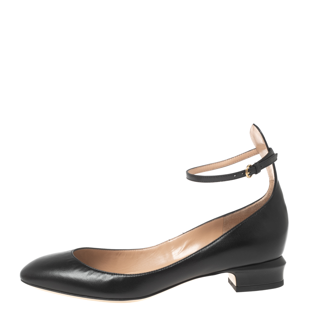 

Valentino Black Leather Ankle-Strap Ballet Flats Size