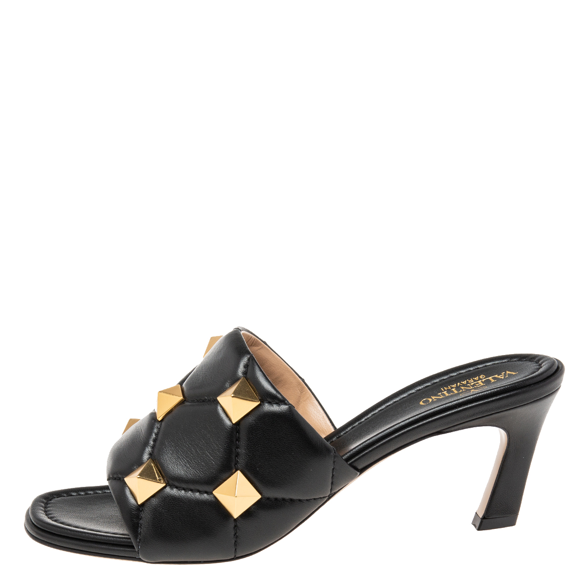 

Valentino Black Leather Roman Stud Slide Sandals Size
