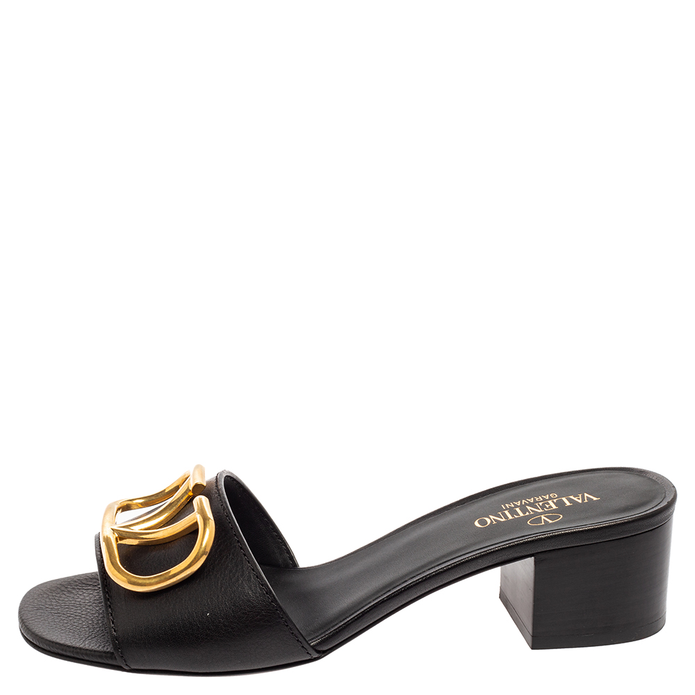 

Valentino Black Leather VLogo Mule Sandals Size