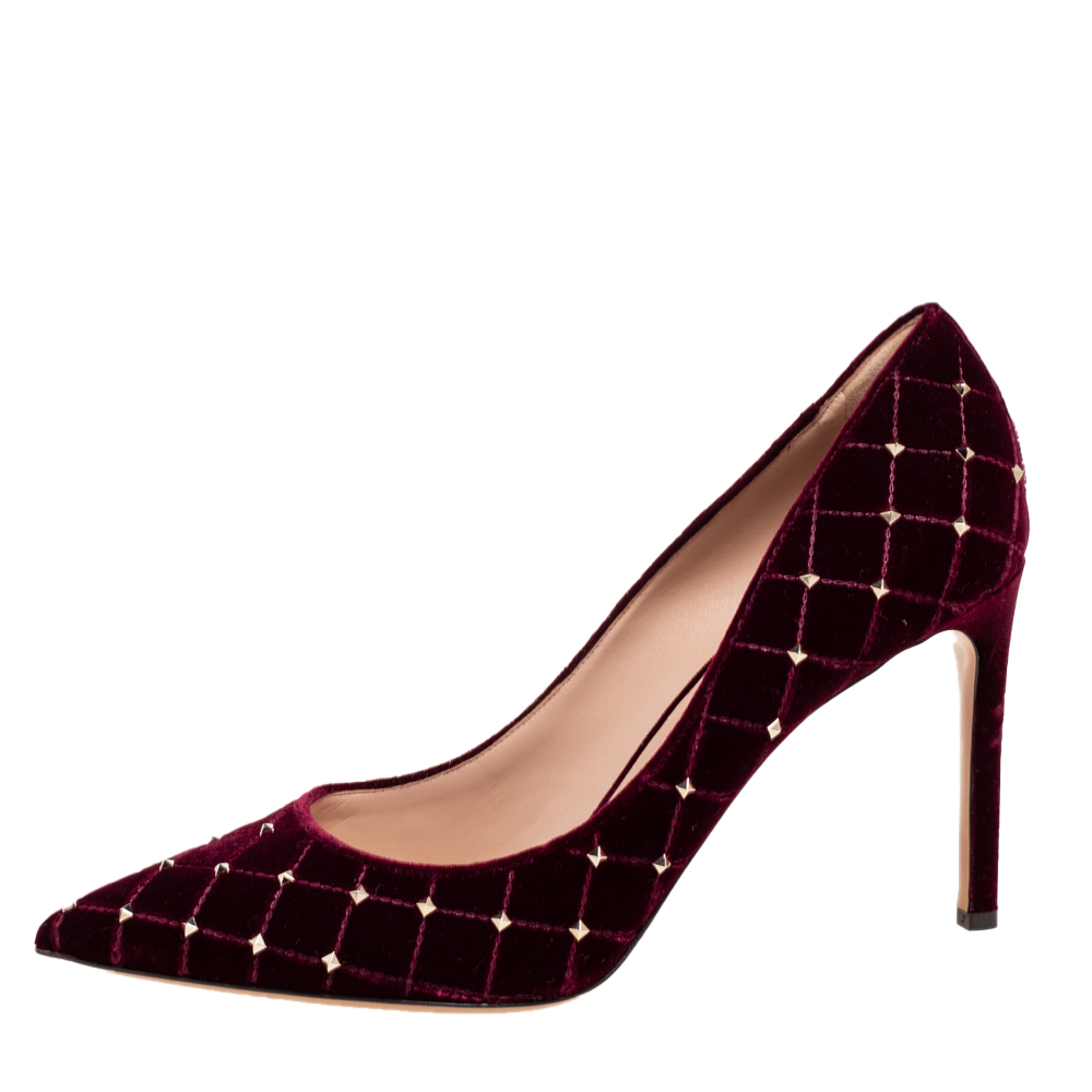 

Valentino Burgundy Velvet Rockstud Spike Pumps Size