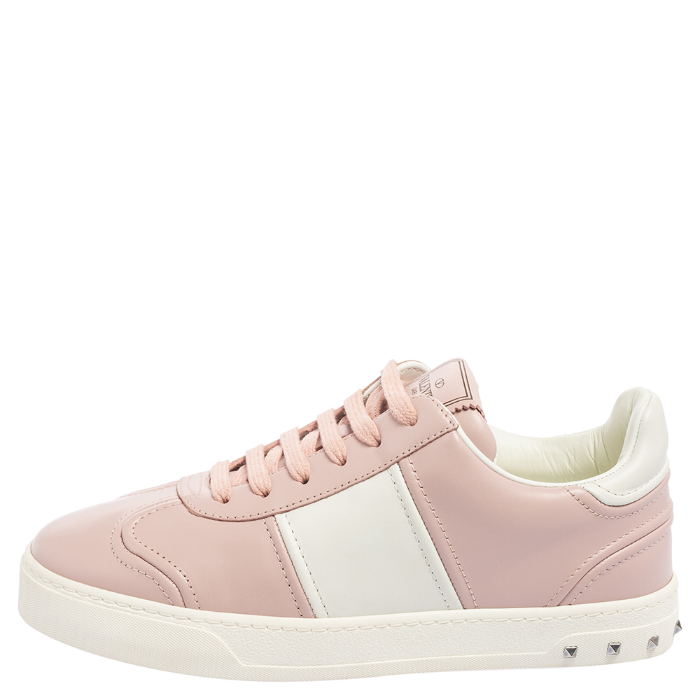 

Valentino Pink/White Leather Fly Crew Low-Top Sneakers Size