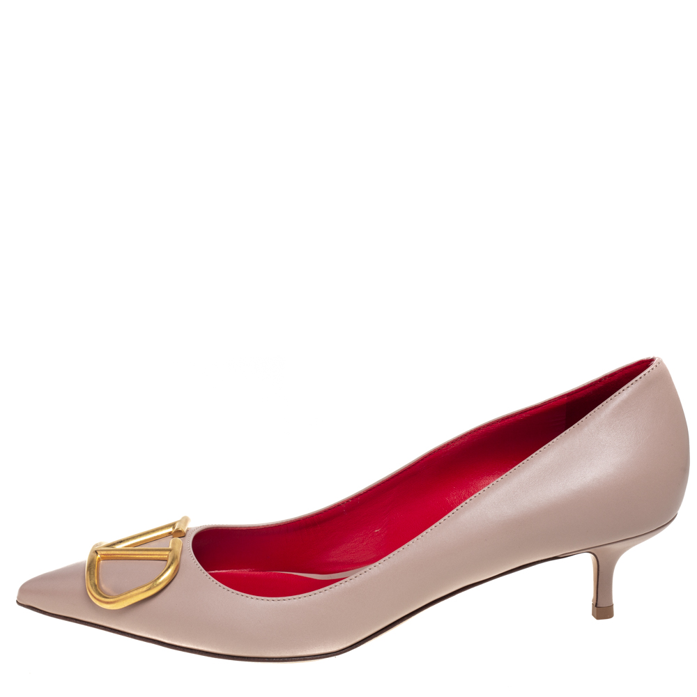 

Valentino Dusty Pink Leather VLogo Pointed-Toe Pumps Size