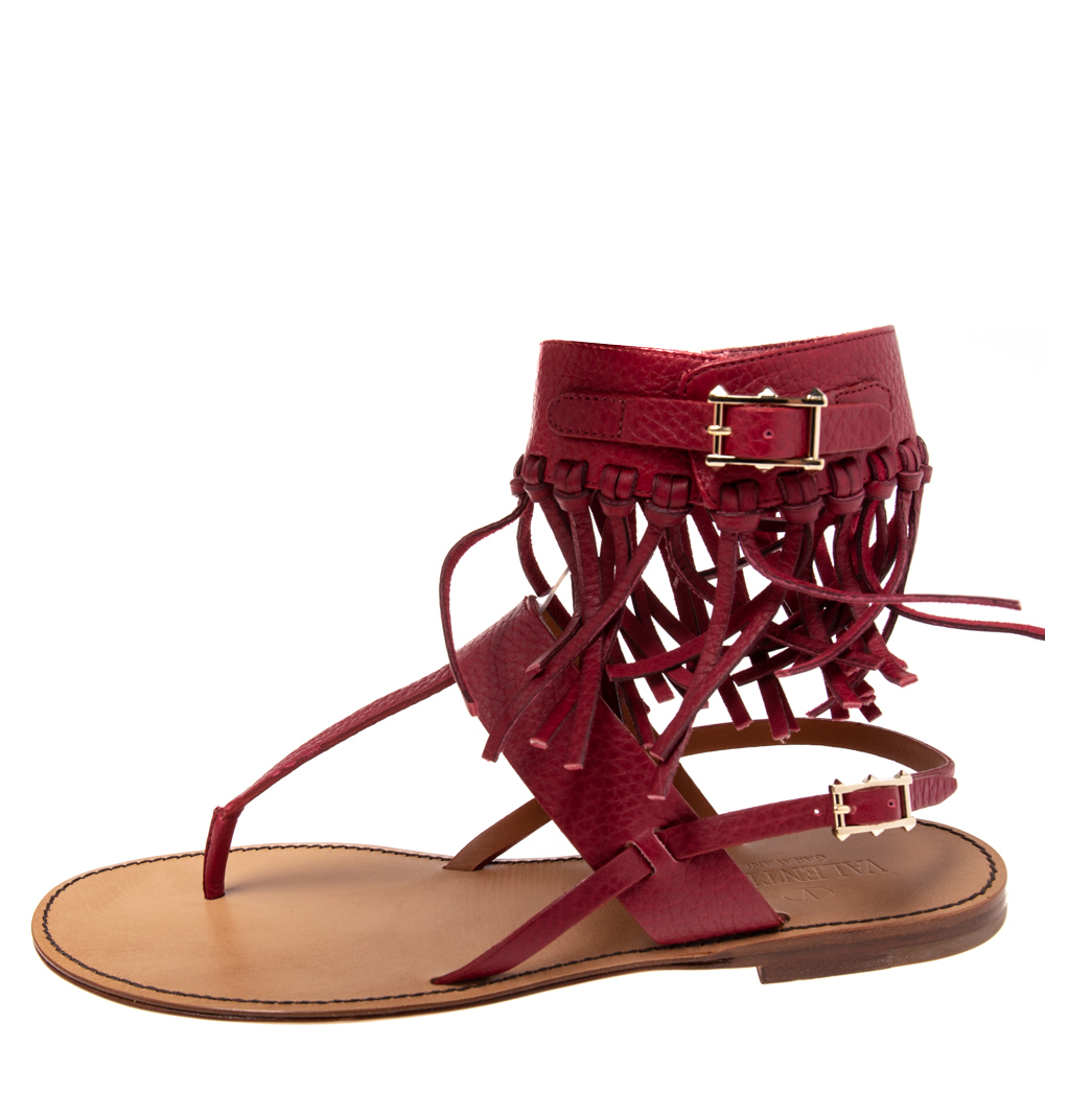 

Valentino Red Leather Ankle Strap Flat Sandals Size