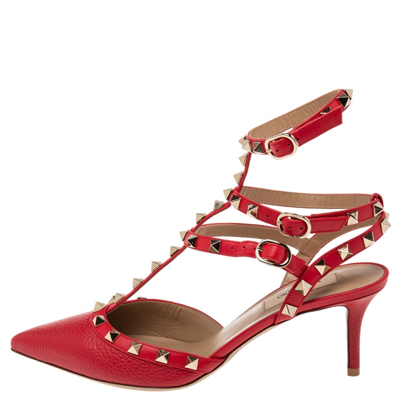 

Valentino Red Leather Rockstud Strappy Sandals Size EU
