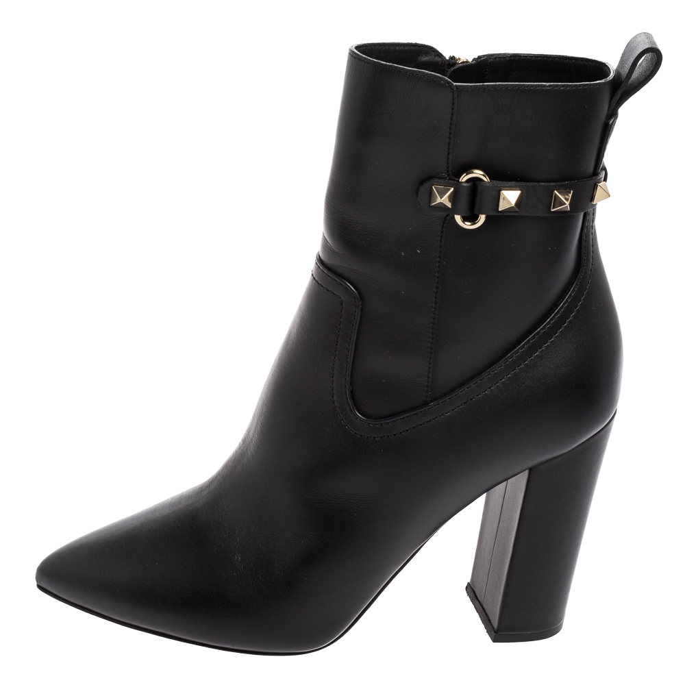 

Valentino Black Leather Rockstud Ankle Booties Size