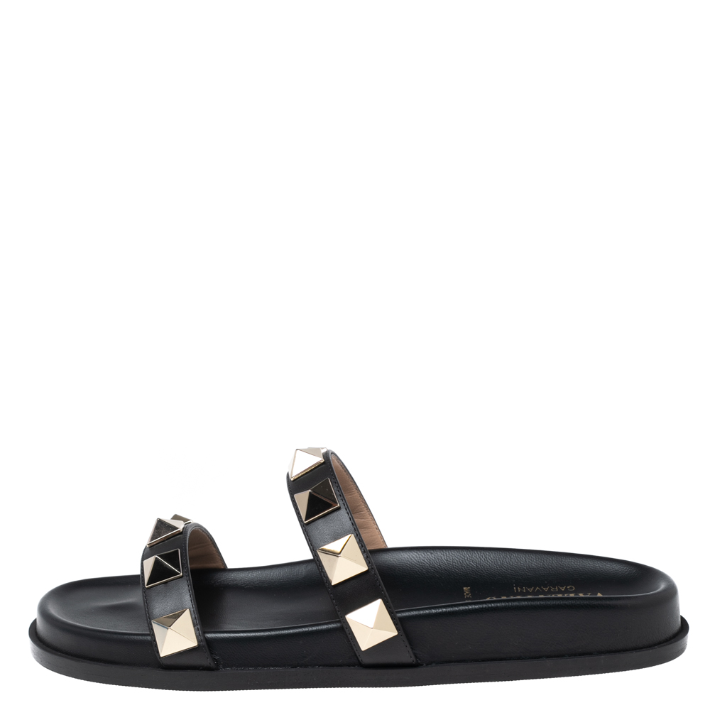 

Valentino Black Leather Roman Stud Slides Size