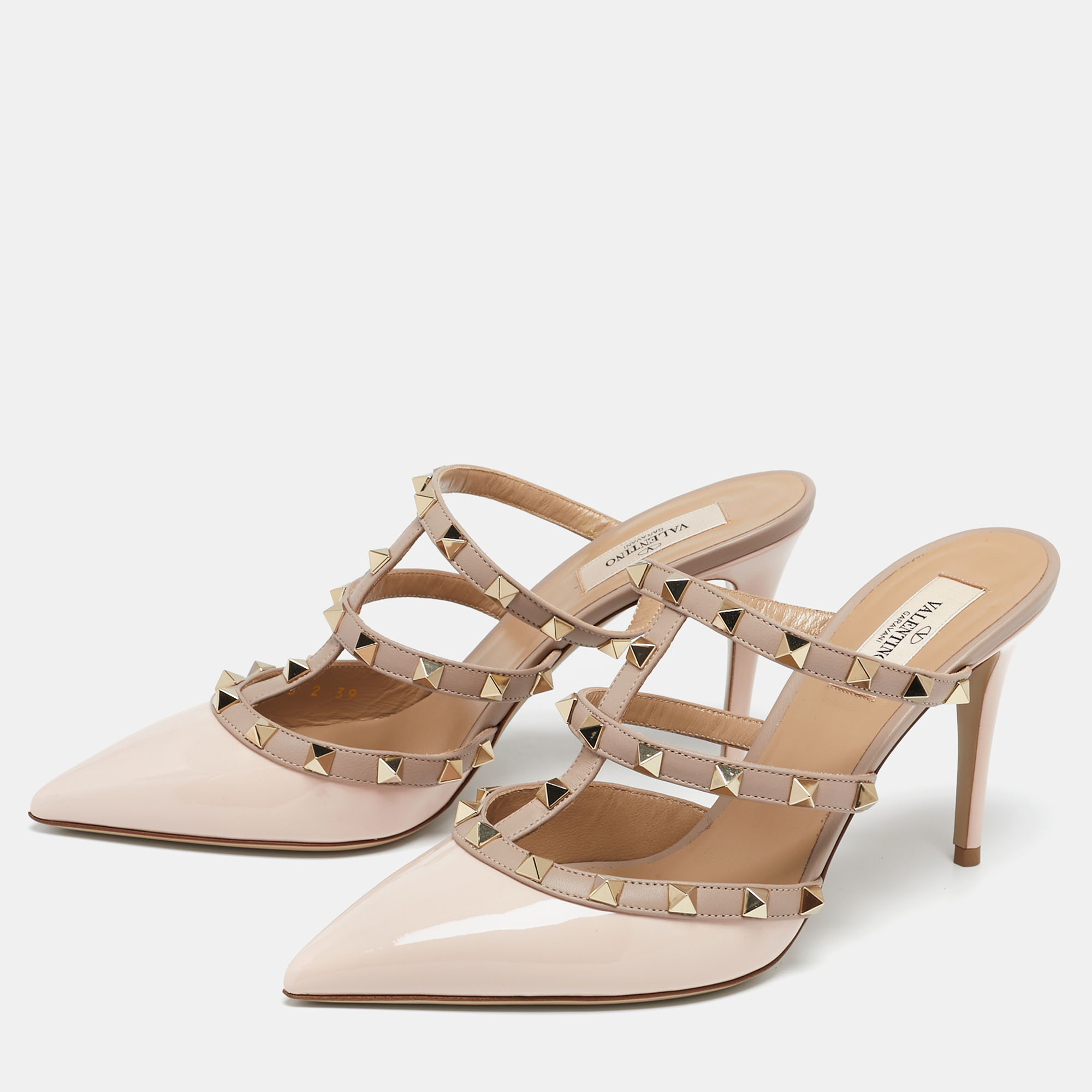 

Valentino Pink Patent and Leather Rockstud Pointed-Toe Mules Size