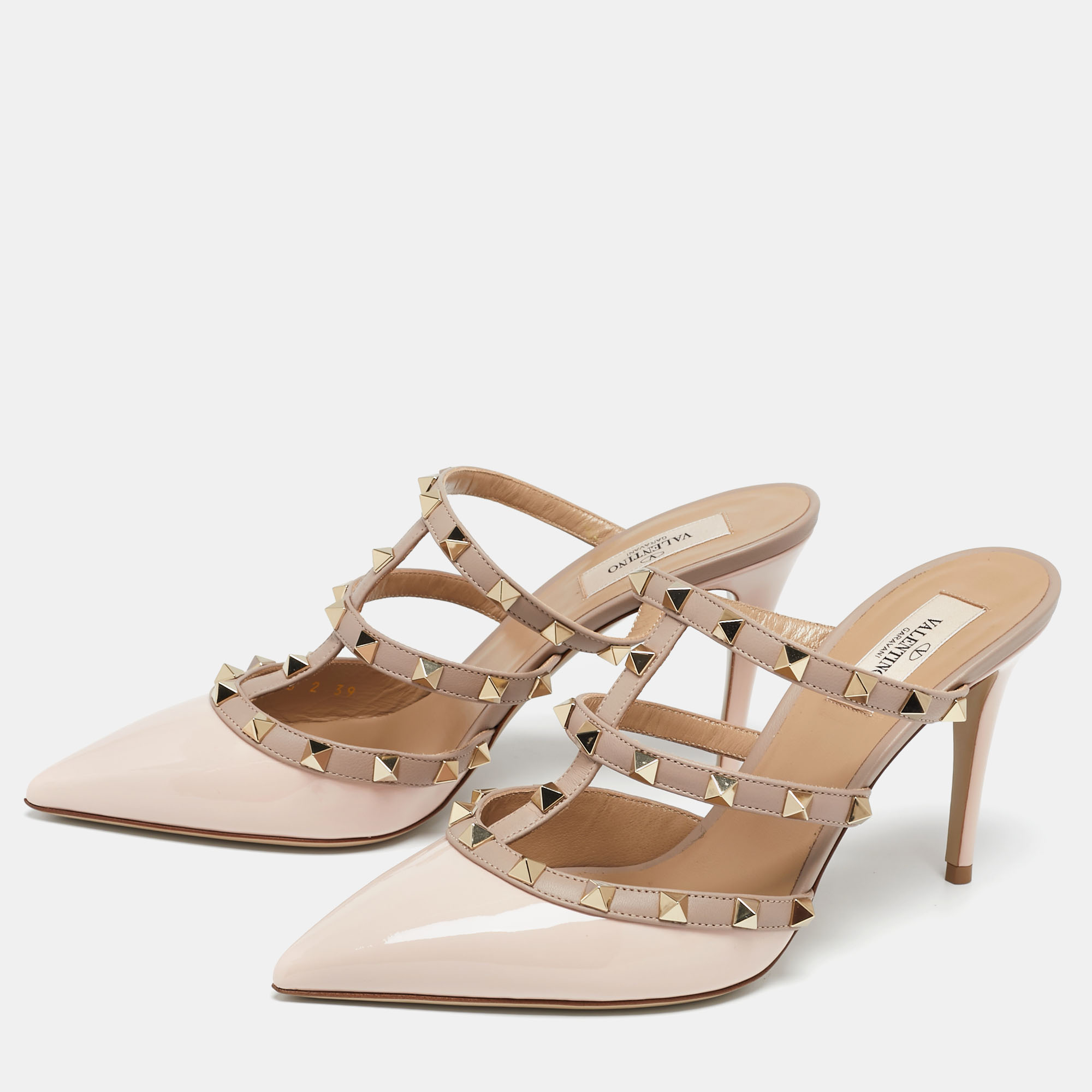 

Valentino Pink Patent and Leather Rockstud Pointed-Toe Mules Size