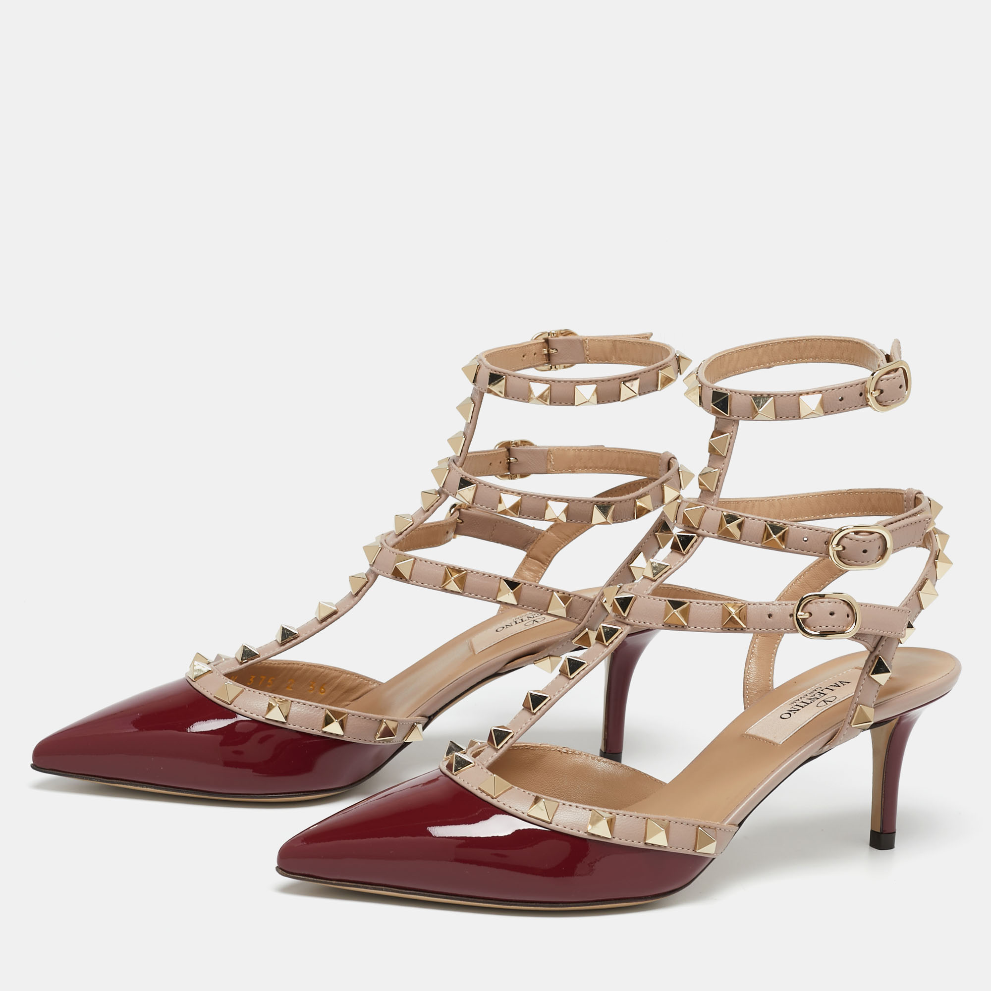 

Valentino Burgundy/Dusty Pink Patent and Leather Ankle-Strap Pumps Size