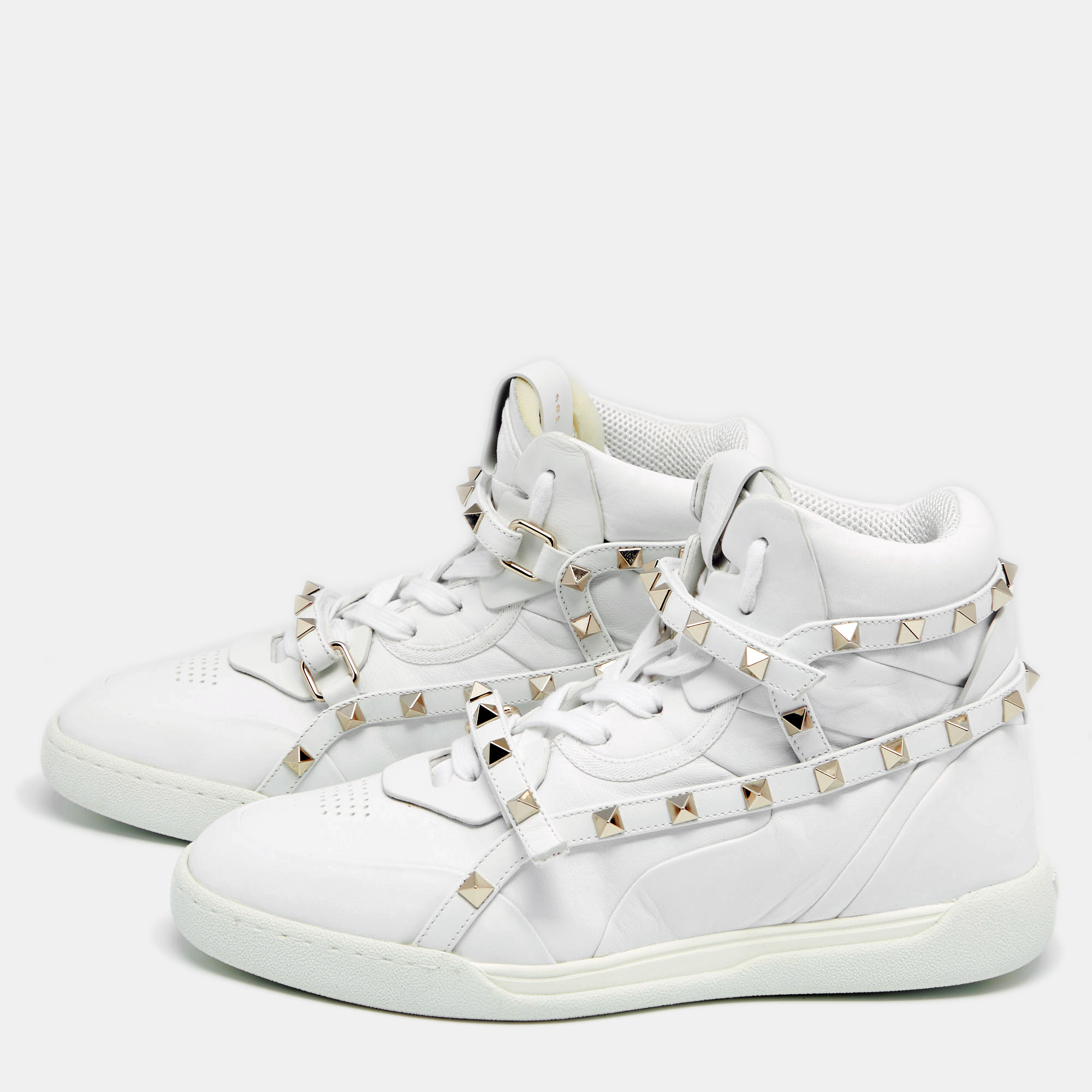 

Valentino White Leather Rockstud High Top Sneakers Size