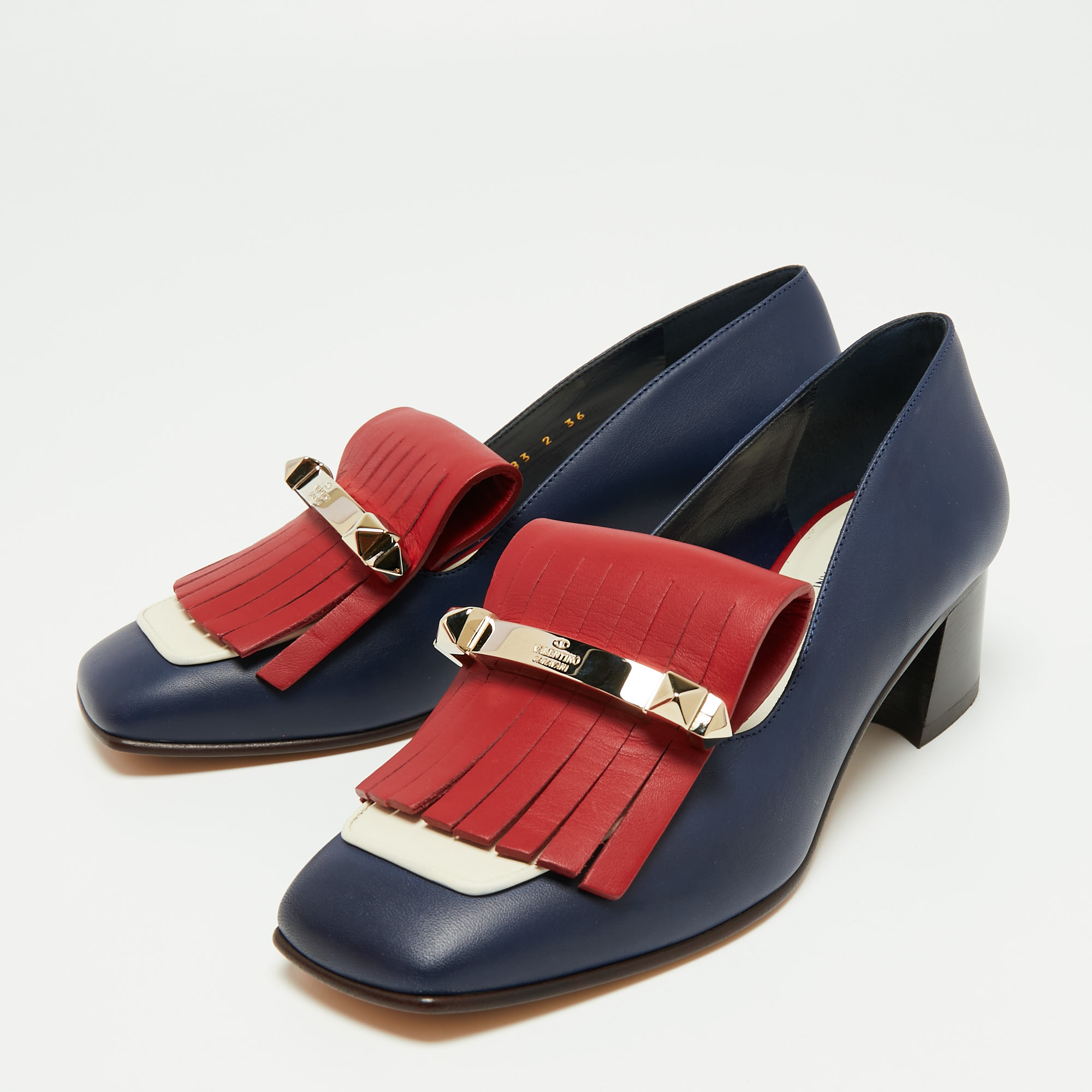 

Valentino Tri Color Leather Fringe Uptown Loafer Pumps Size, Blue