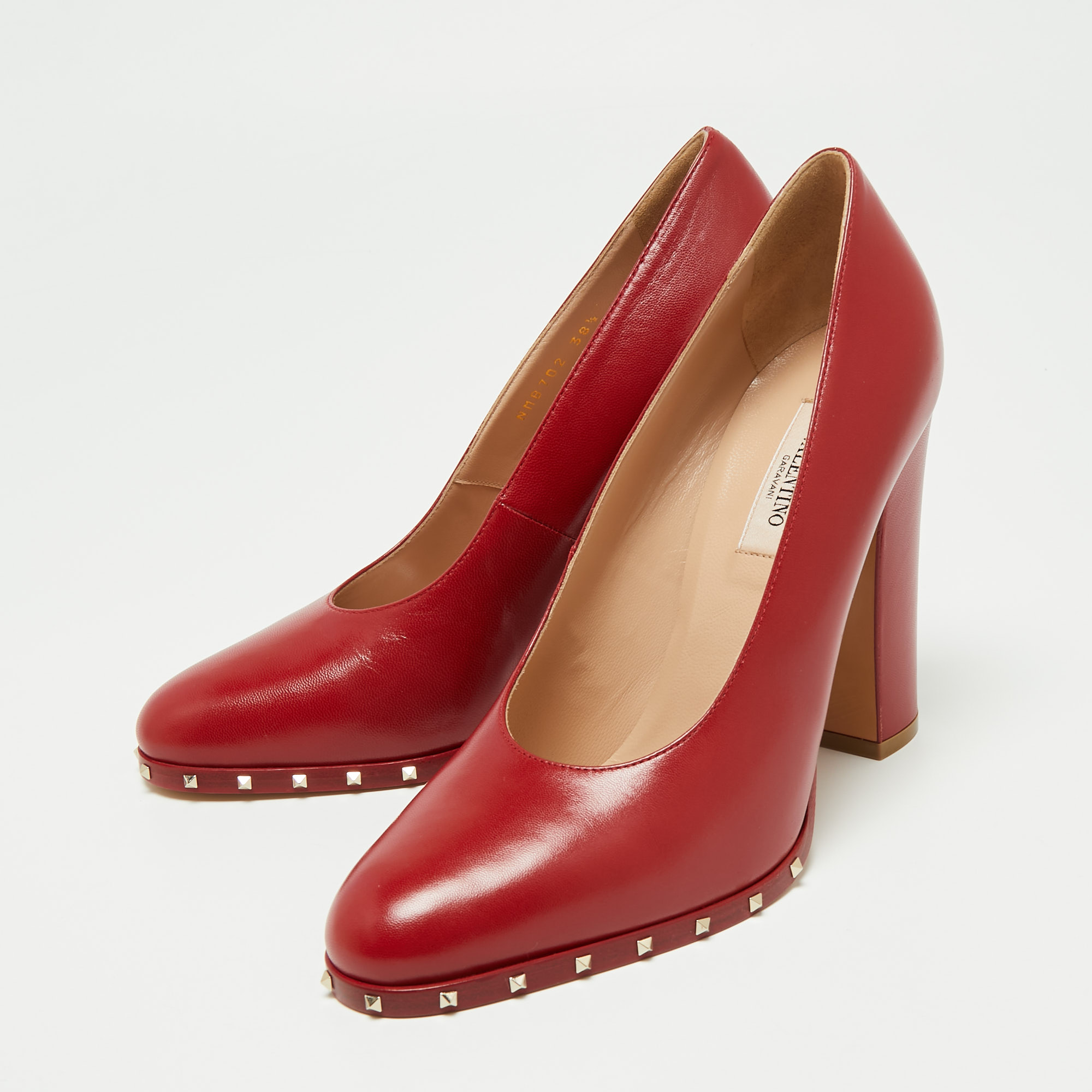 

Valentino Red Leather Rockstud Block Heel Pumps Size