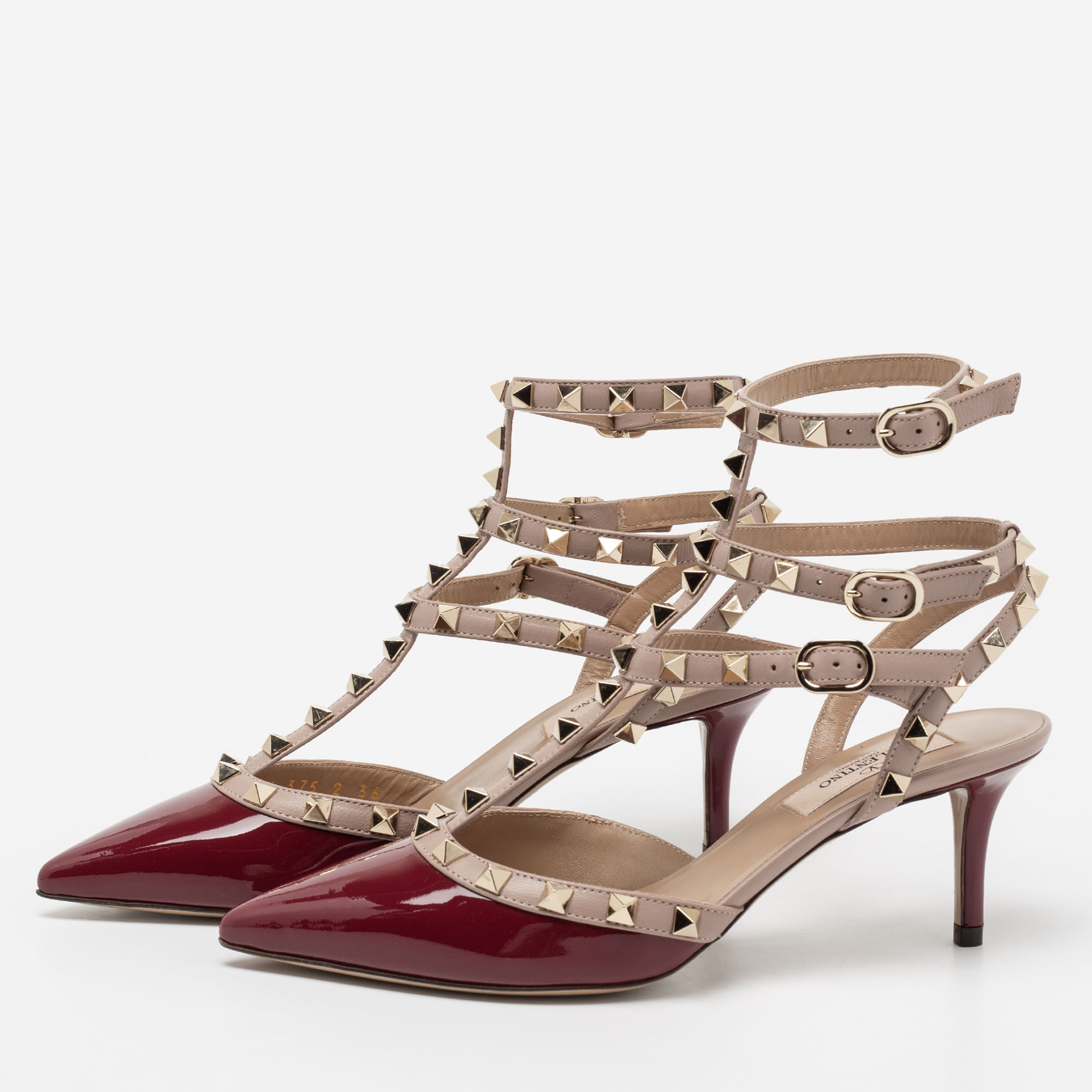 

Valentino Burgundy Patent Leather Rockstud Ankle-Strap Pumps Size