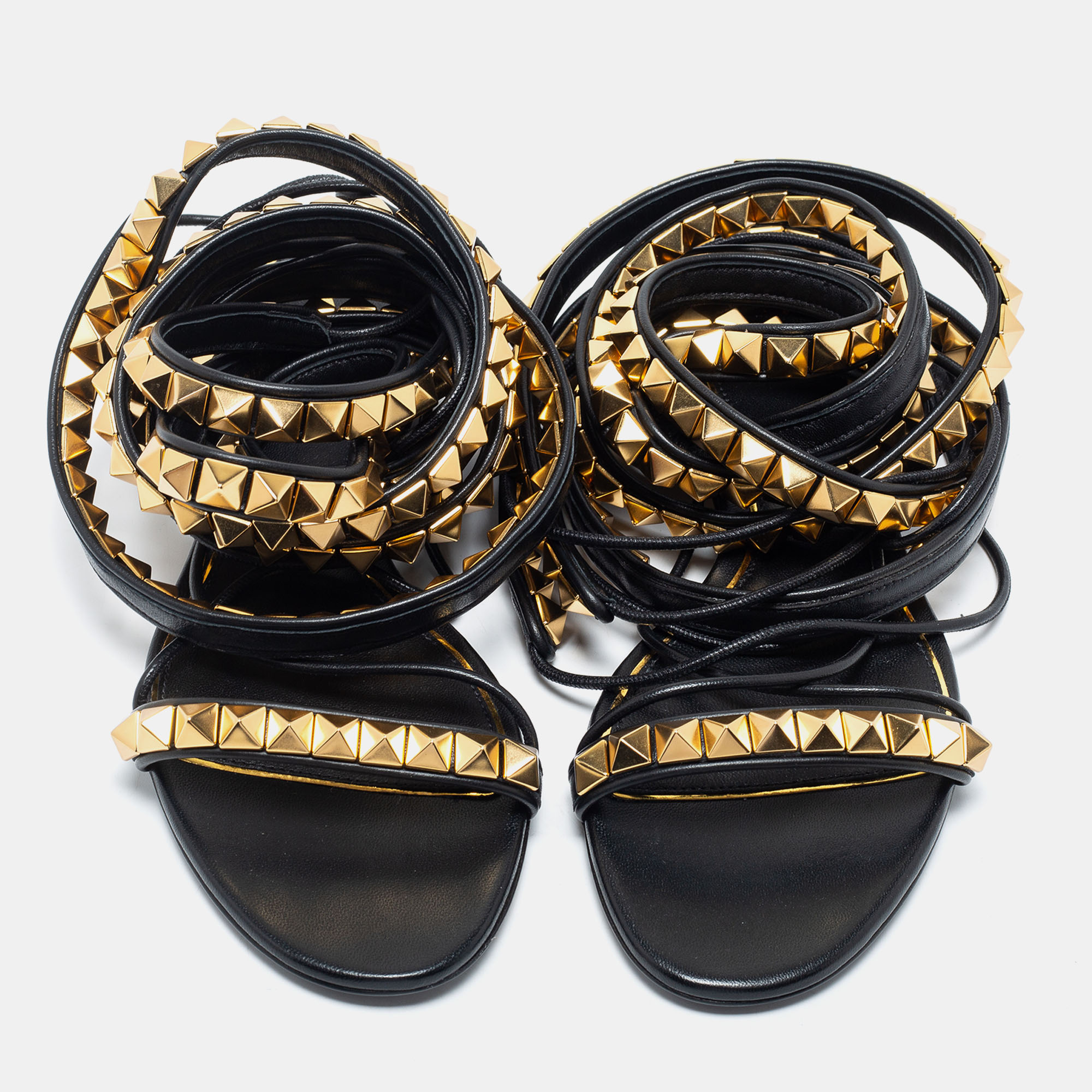 

Valentino Black Leather Ankle Wrap Sandals Size