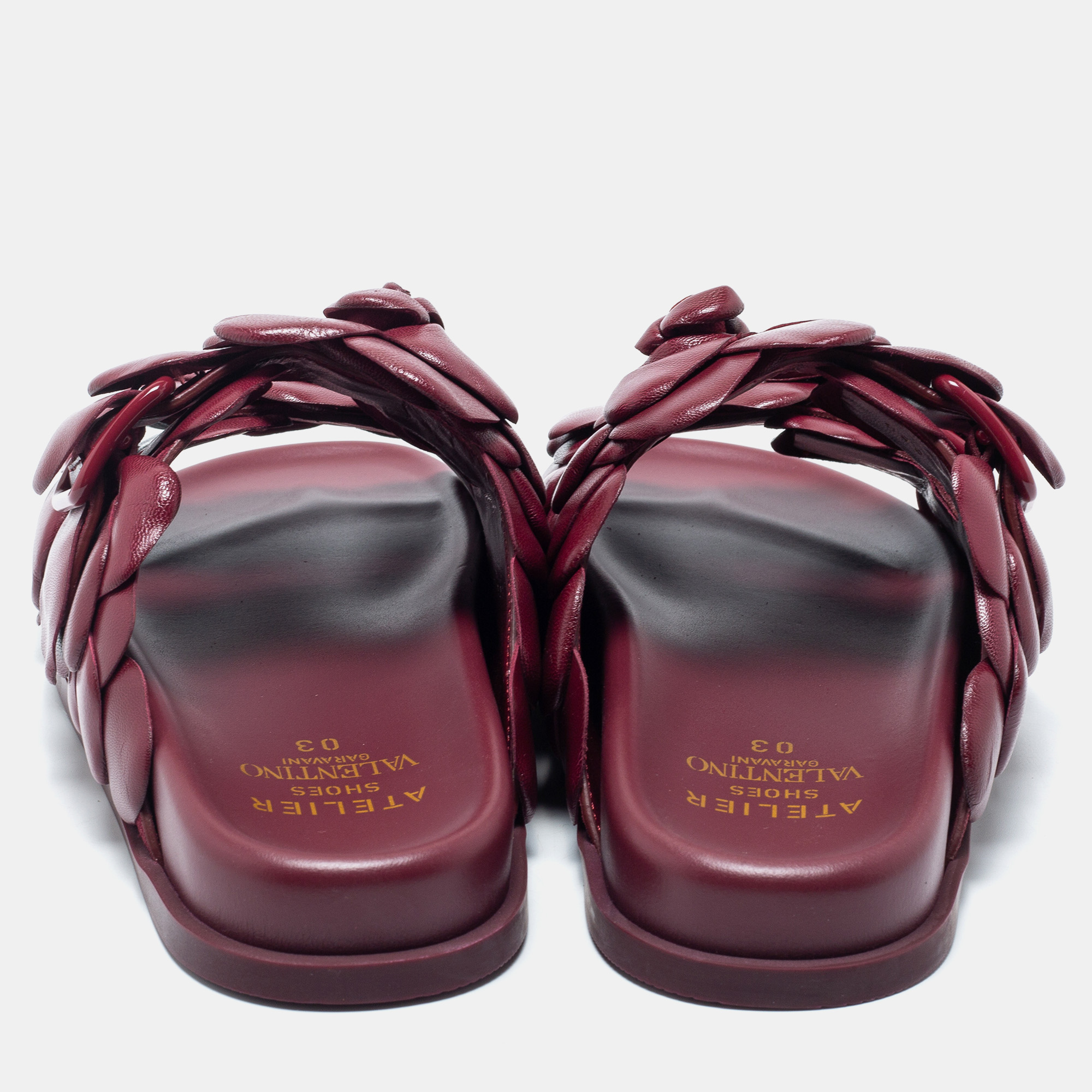 

Valentino Burgundy Leather Atelier 03 Rose Edition Slides Sandals Size