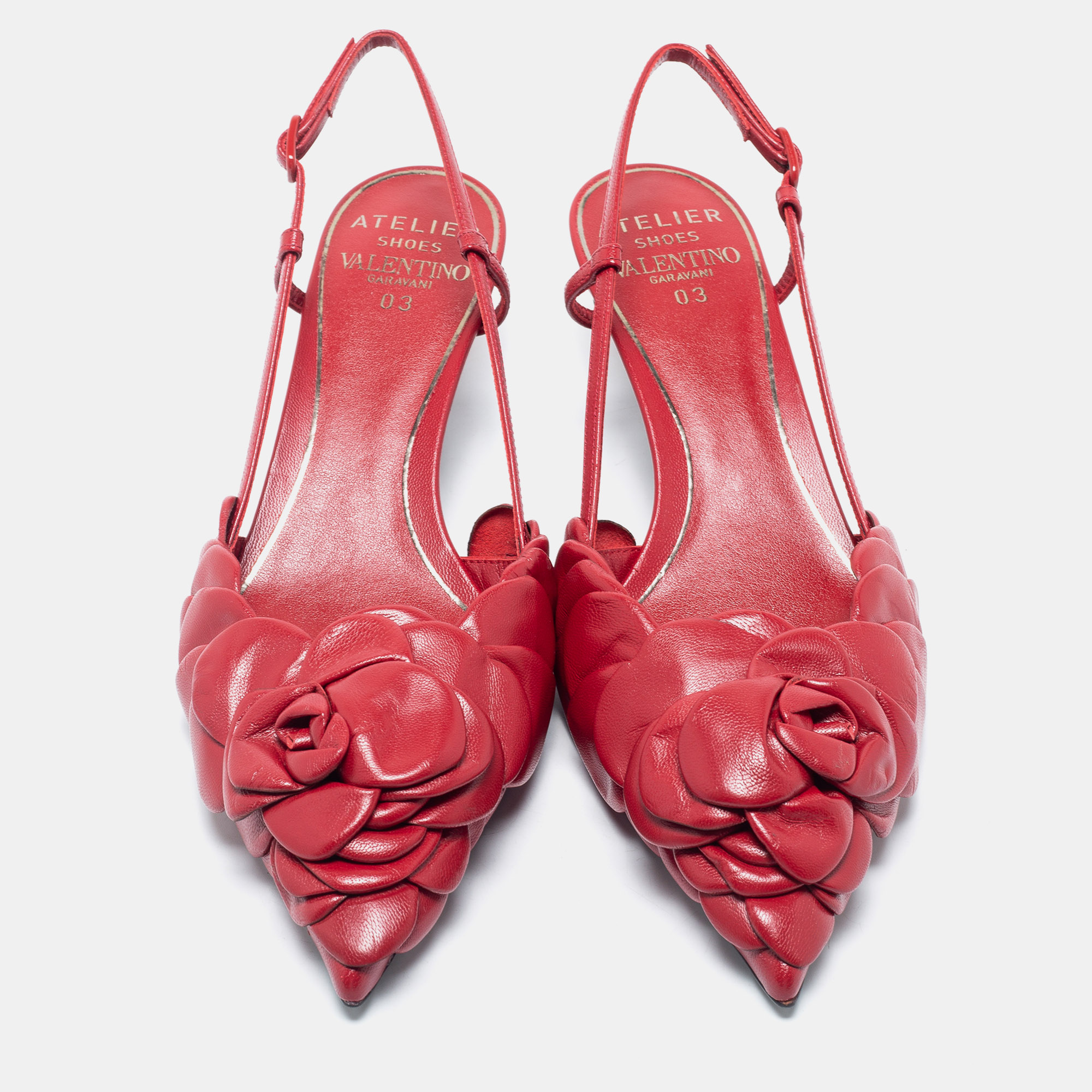 

Valentino Red Leather Atelier 03 Rose Edition Slingback Sandals Size