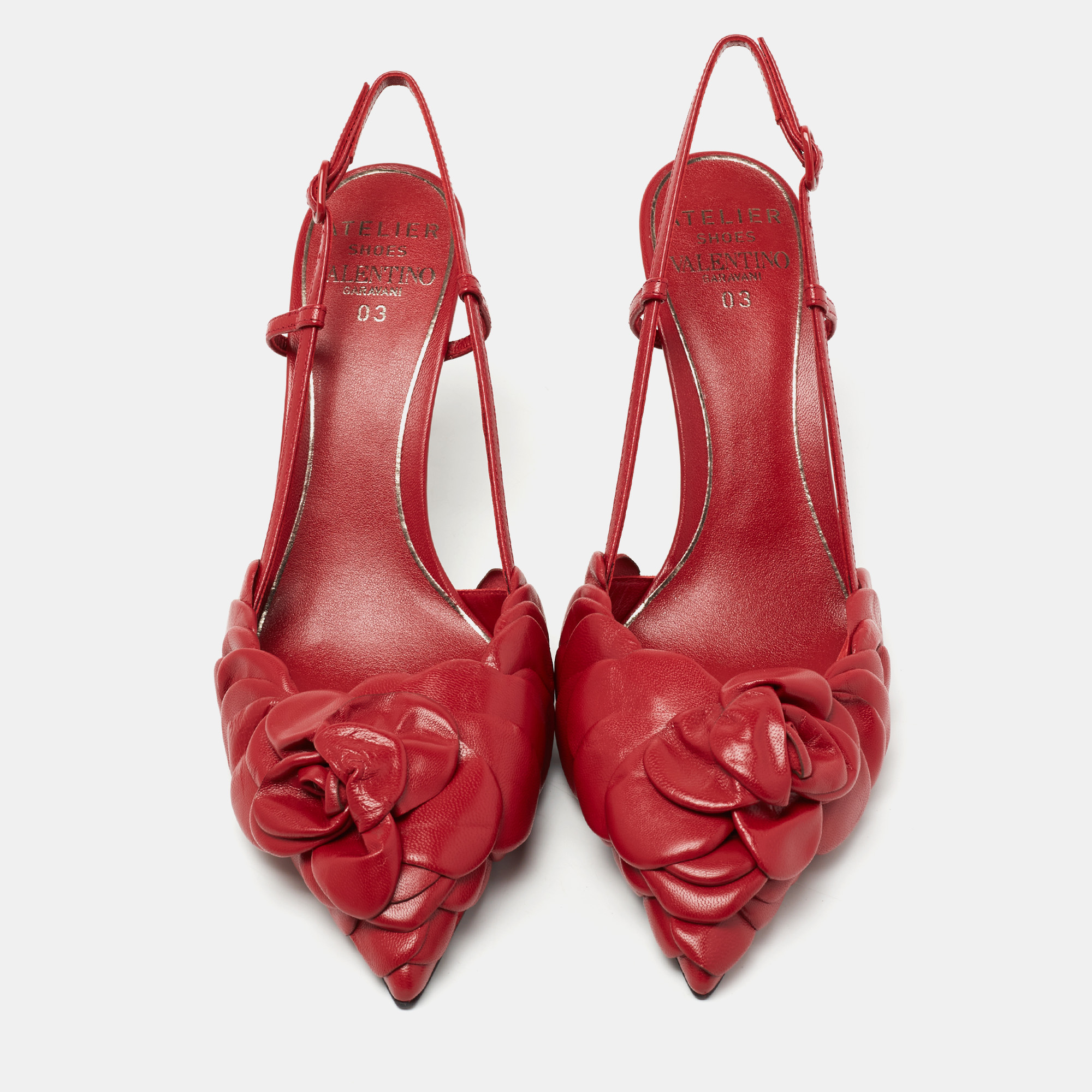 

Valentino Red Leather Atelier 03 Rose Edition Slingback Sandal Size