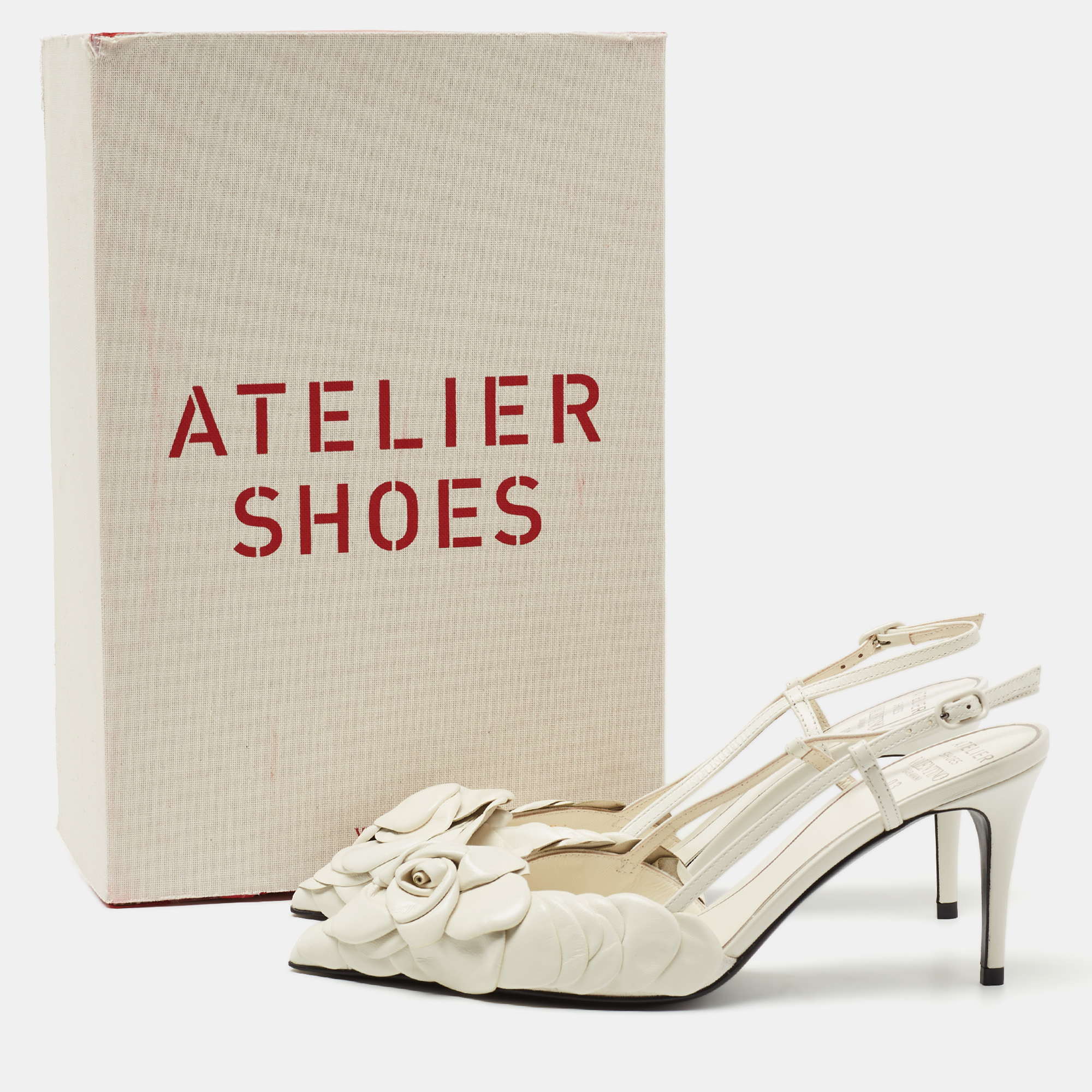 

Valentino White Leather Atelier 03 Rose Edition Sling Back Sandals Size