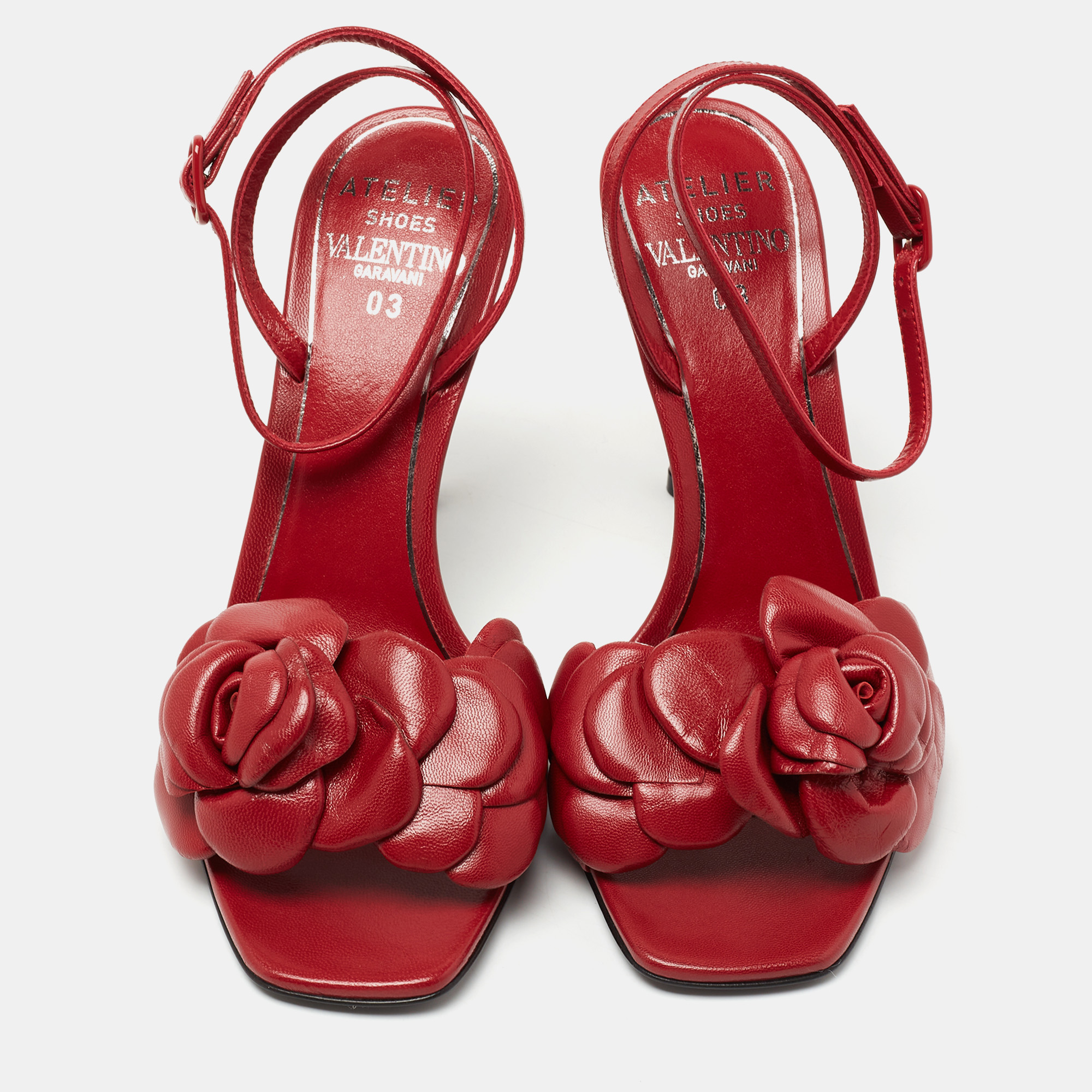 

Valentino Red Leather 03 Rose Edition Atelier Sandals Size